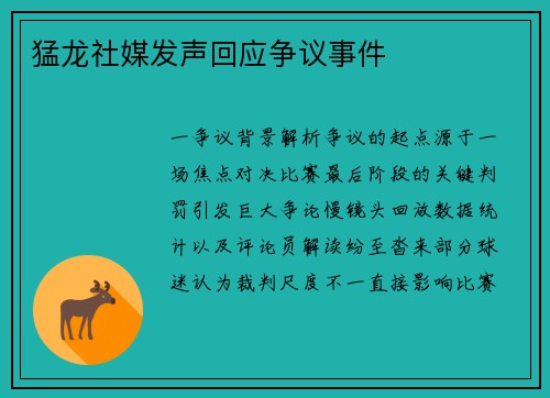 猛龙社媒发声回应争议事件